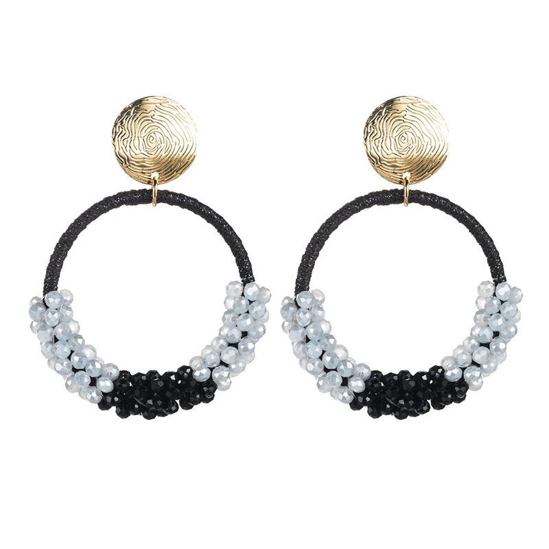 

New Style Hand-Woven Rice Beads Geometric Round Earrings Bohemian Fashion Women Earrings