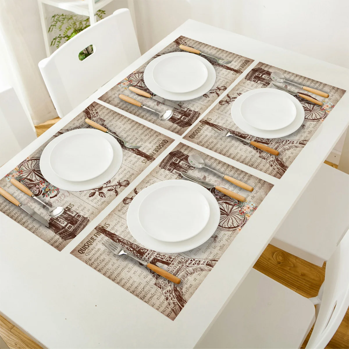 4 6 штук в партии комплект Коврики на стол газета Эйфелева башня печатных Столовая