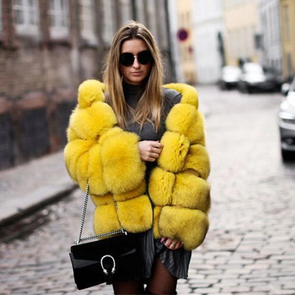 

Winter Women Thickened Warmth Coats Hot Selling Fur Coat Hat Splicing Coat Imitation Fox Fur Grass Artificial Fur