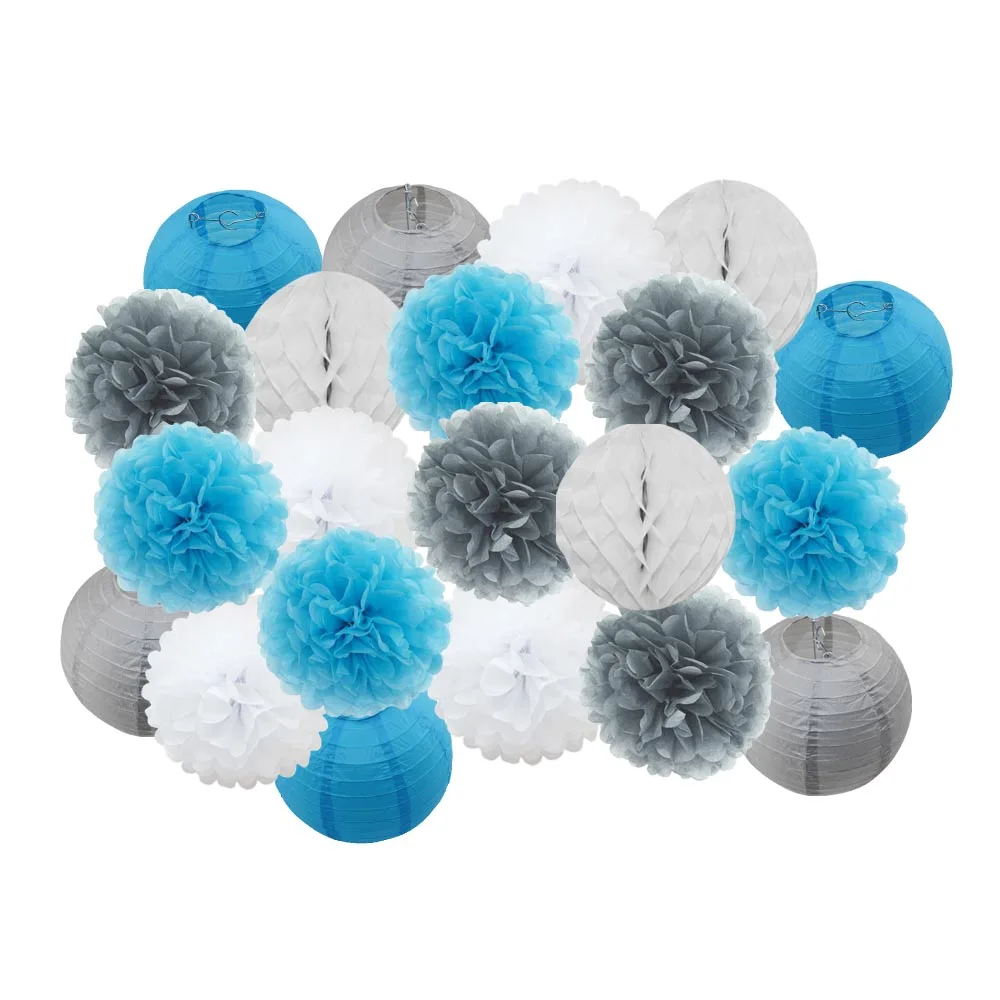 Grey Blue Set Новинка 21 шт./компл. зеленый комплект клевера-символа Дня Святого Патрика джемпер Для летних вечеринок украшение круглый Бумага Фонари Свадебный розовый висит Изделия из бумаги - Цвет: Grey Blue Set