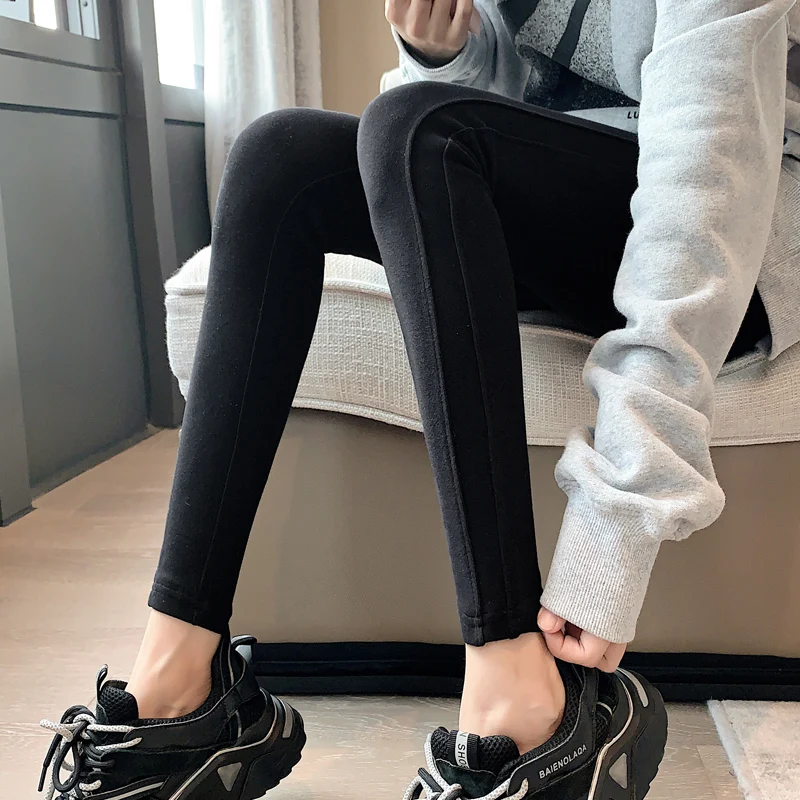 

Women Thicked Berber Fleece Leggings, Solid Color Slim Elastic Warm Long Tight Pants For Fall And Winter
