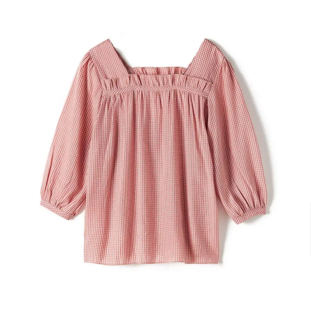 CupofSweet/розовый клетчатый топ с оборками и вырезом для девочек рубашка 2019 г. летняя
