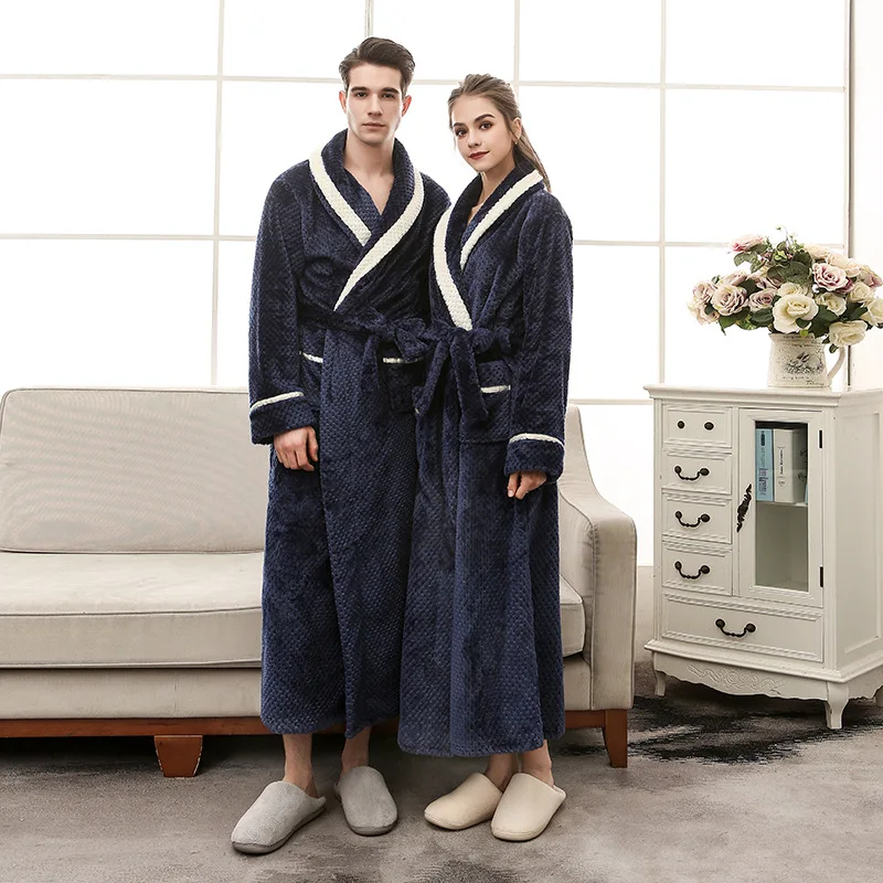 

Men Women Winter Extra Long Warm Bathrobe Luxury Thick Flannel Bath Robe Soft Thermal Dressing Gown Sexy Robes Bridesmaid