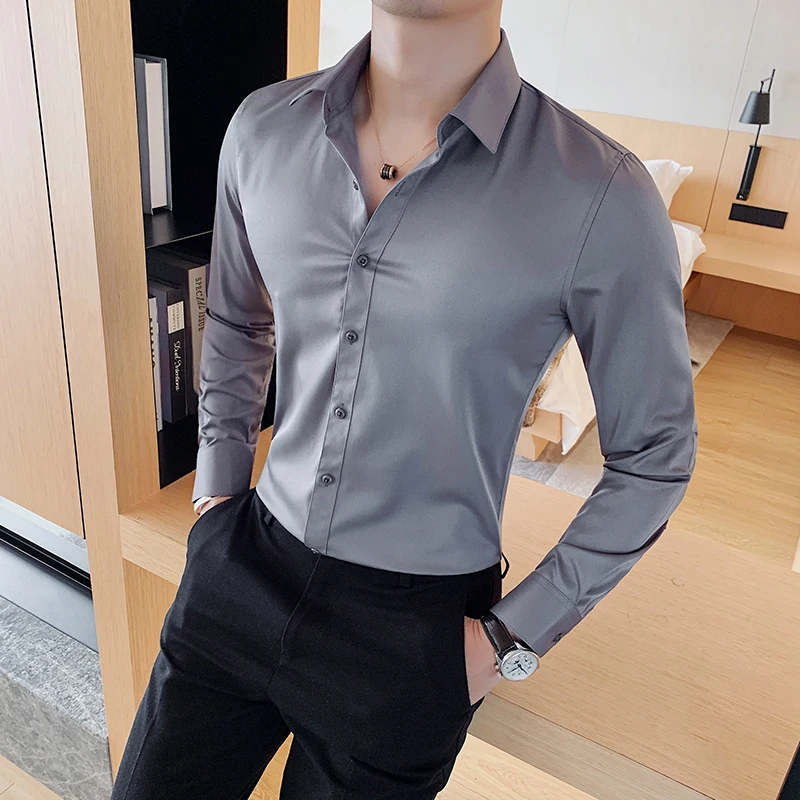 

Camisa de estilo para hombre, a la moda Camisa lisa de manga larga, ropa Formal de negocios, , , 4XL, , 2021