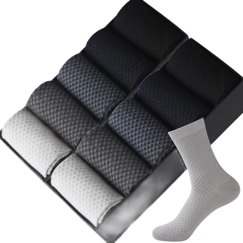 

10 Pairs/Lot Men Bamboo Fiber Socks 2021 Hot Compression Autumn Long Black Business Casual Man Dress Sock Gifts Plus Size 42-45