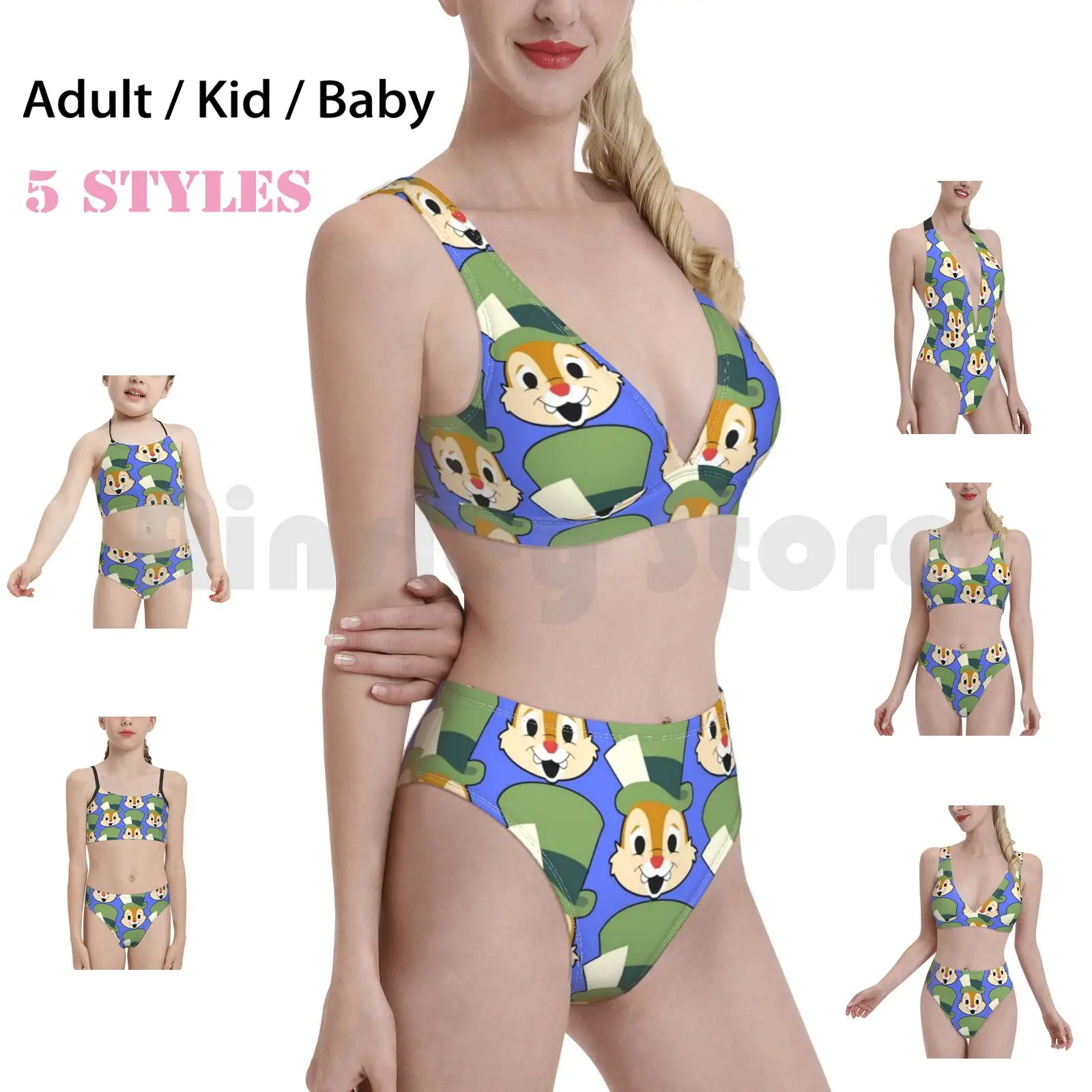 Мультяшная шапка чипмунк купальник бикини с подкладкой и высокой талией Перри