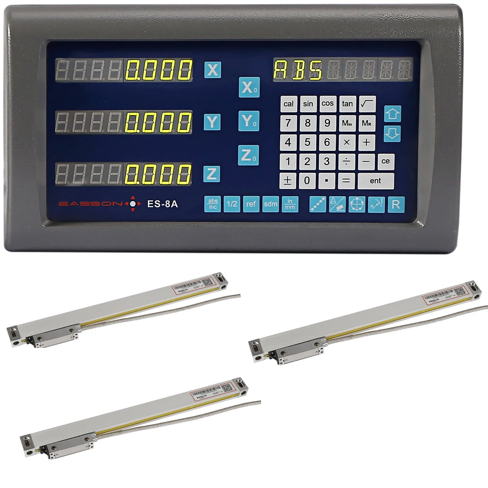

Complete set Easson ES-8A 3 axis digital readout DRO display and 3pcs GS10 5um 50mm-1000mm optical encoder linear glass scales