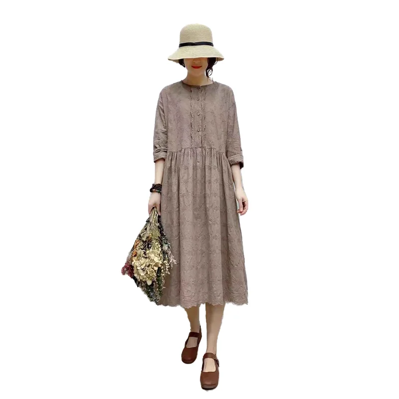 

Lamtrip Unique Literary Vintage Embroidery Long Sleeve O-Neck Dress