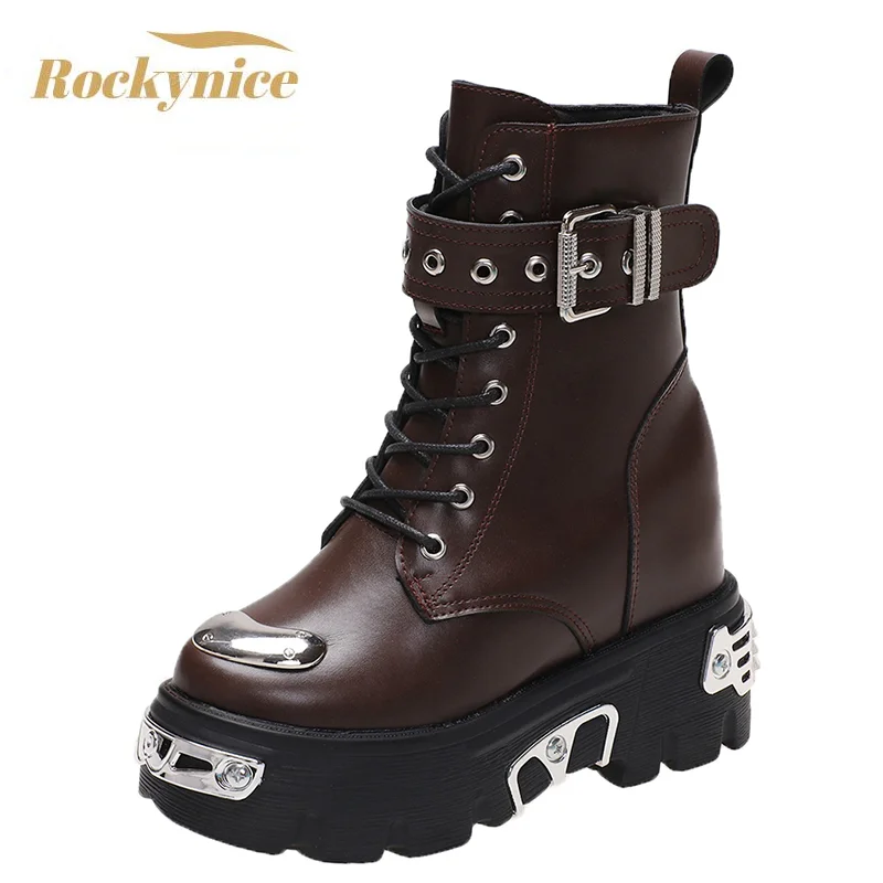 Женские сапоги панк до лодыжек с металлическим декором модные черные ботинки на