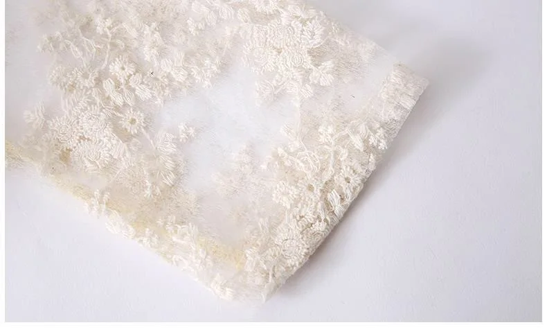 

2020 Spring Summer Womens Ruffles Beige Loose Embroidery Lace Dress , 3xl 4xl Korean Style Woman 3/4 Sleeve Dresses