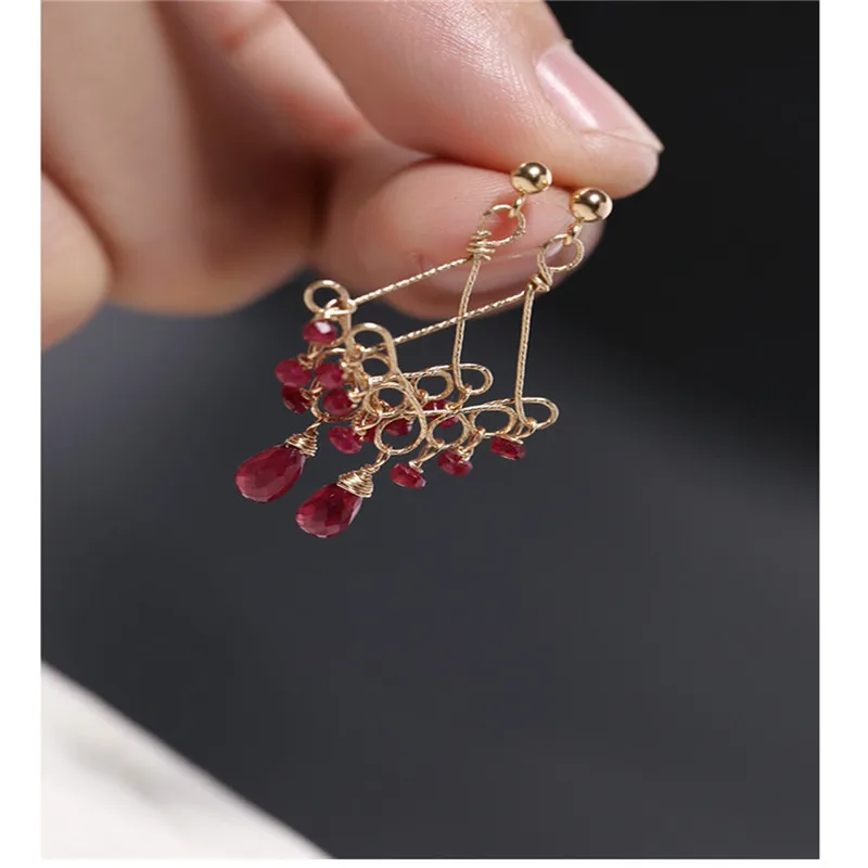 DAIMI Faceted Ruby Earrings gemstones Women's Day Genuine 14K Gild Antique Handmade Earring Gift | Украшения и аксессуары