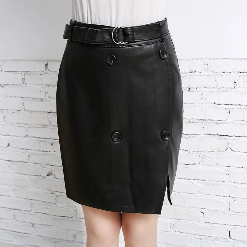 Весенняя Новая розовая Офисная Женская юбка из натуральной овечьей кожи