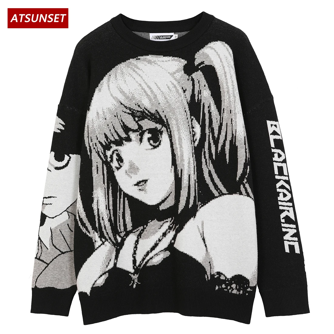ATSUNSET Anime Girl Knitted Death Note Sweater Pullover 2021 Hip Hop Streetwear Vintage Style Harajuku Knitting Sweater
