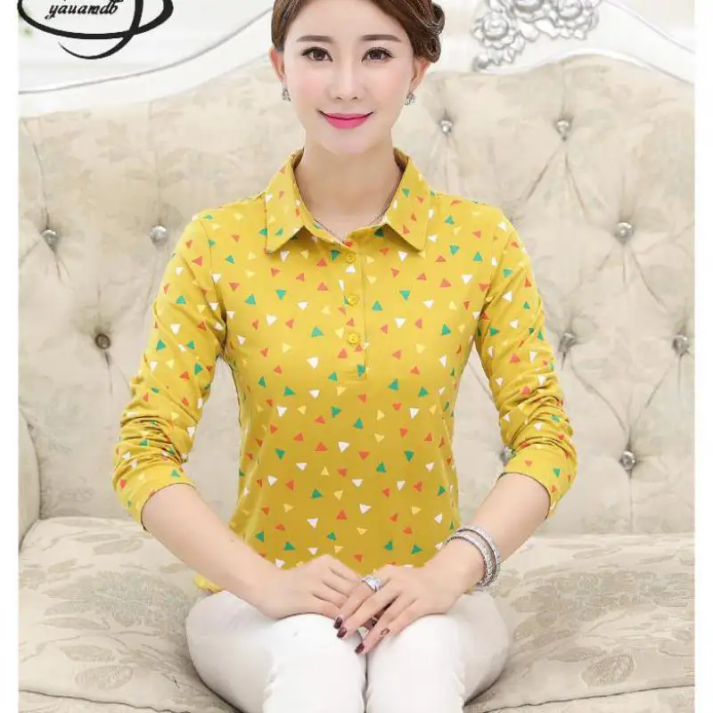 Женская рубашка поло с длинным рукавом отложным воротником|Футболки-поло| |