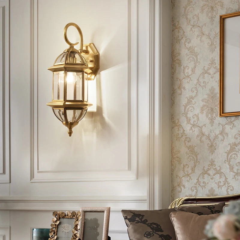 FKL Ретро настенная лампа медная наружная для двора Европейский