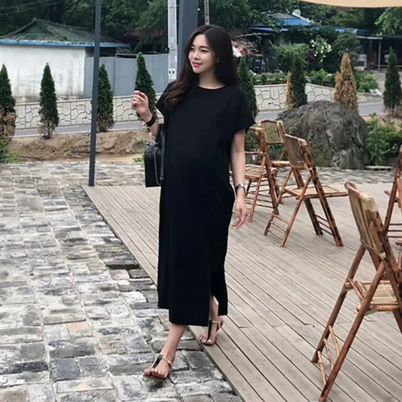 Летнее женское платье в Корейском стиле свободное черное с коротким рукавом
