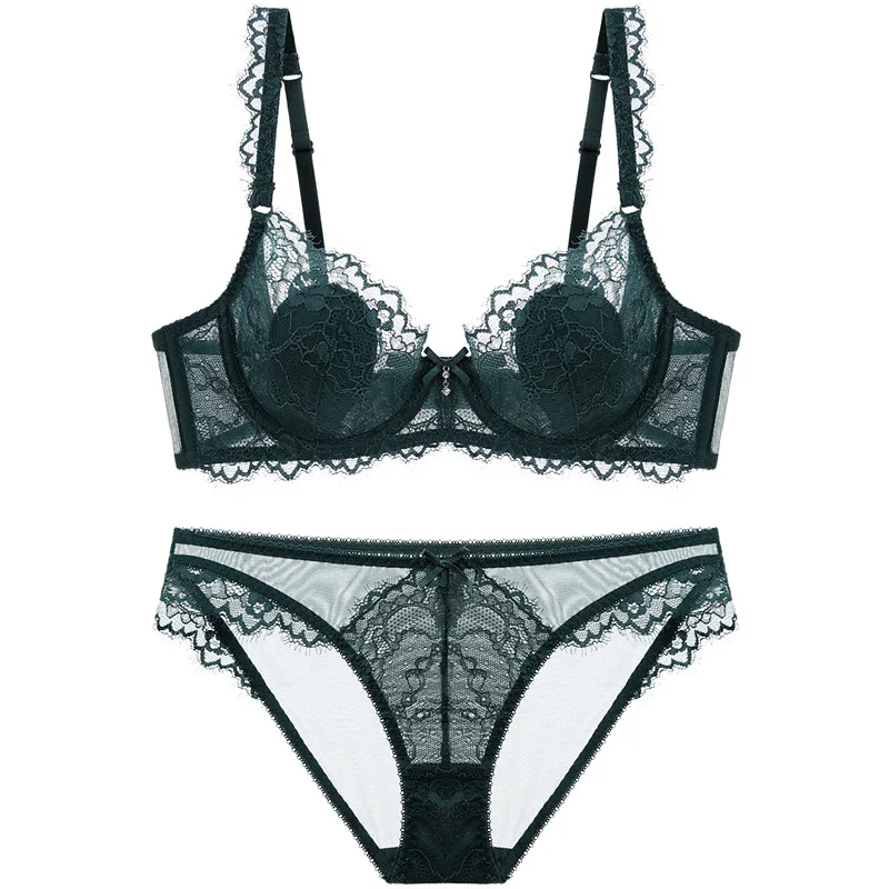 

Factory Direct Sales European and American New Women's Bright Red Transparent Ultra-Thin Bra Sexy Lace Bra Set 9212