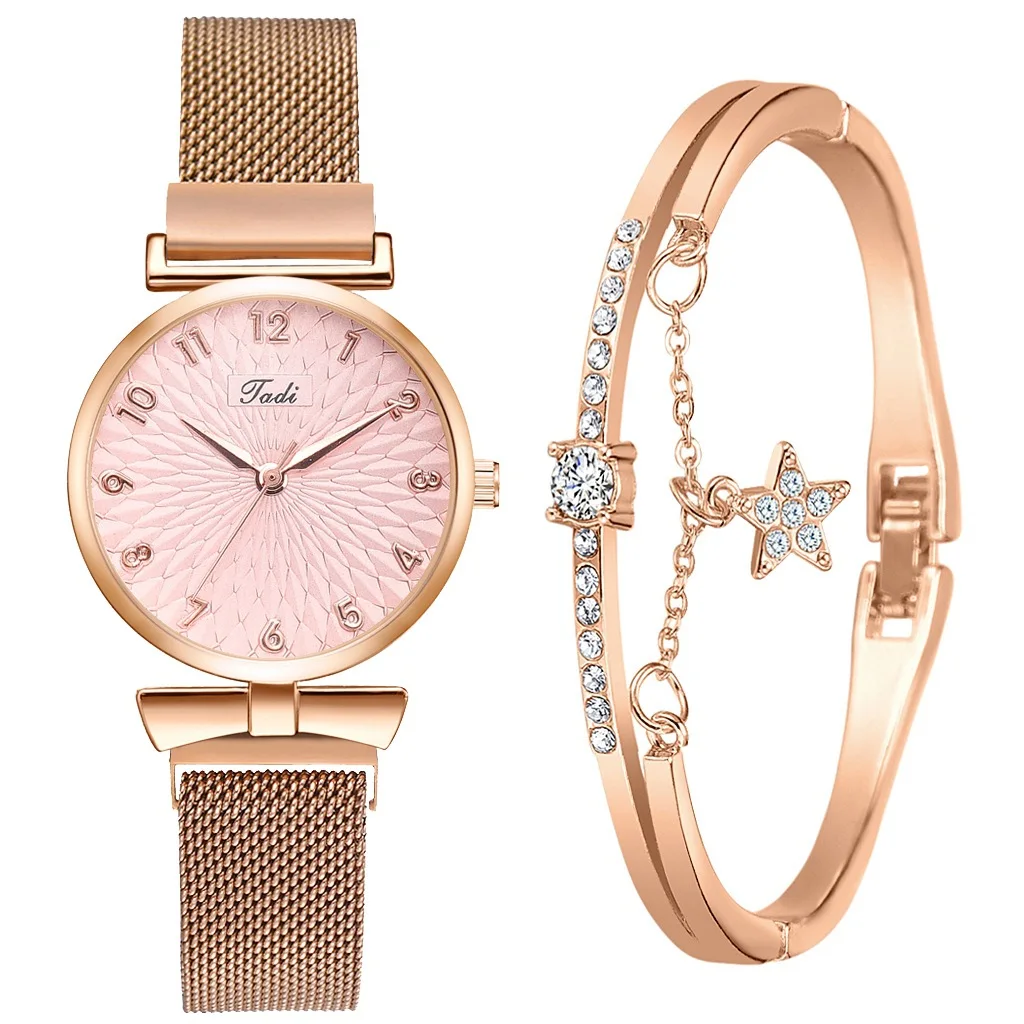 

Women Watches Bracelet Set Ladies Bracelet Watch Casual Leather Quartz Wristwatch 2pcs Set Clock Gifts Wristwatch Reloj Mujer