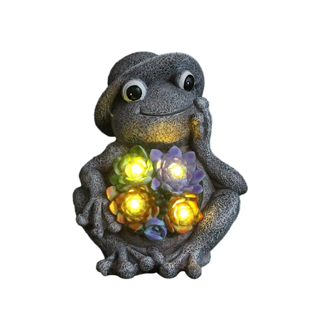 

Solar SucculentFrog Ornament Resin Animal Night Lamp Garden SolarFrog Garden Statue with LED Animal Figurine for Patio