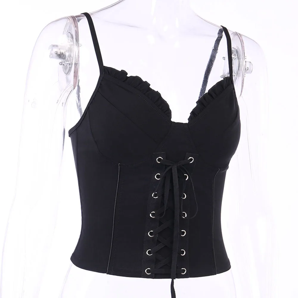 

Gothic Women Sexy Tank Top Palace Wind Straps Beautiful Back Top High Waist Thin Versatile Waist Suspenders 2021 Summer Fashion