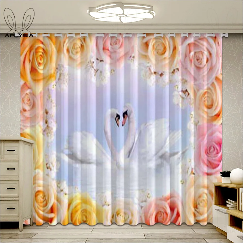 Светонепроницаемые шторы с принтом лебедя для гостиной удобные оконные из