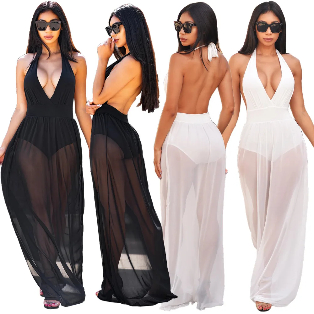 

Dresses Woman Summer 2021 Maxi Dress New Arrivals Summer Sexy Lace-Up Halter Halter Mesh Dress