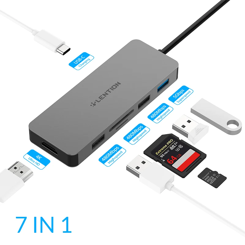 Lention usb-хаб для мульти USB 3,0 HDMI адаптер док-станция для MacBook Pro 13,3 аксессуары USB-C type C 3,1 сплиттер 11 портов USB C концентратор - Цвет: 7 in 1