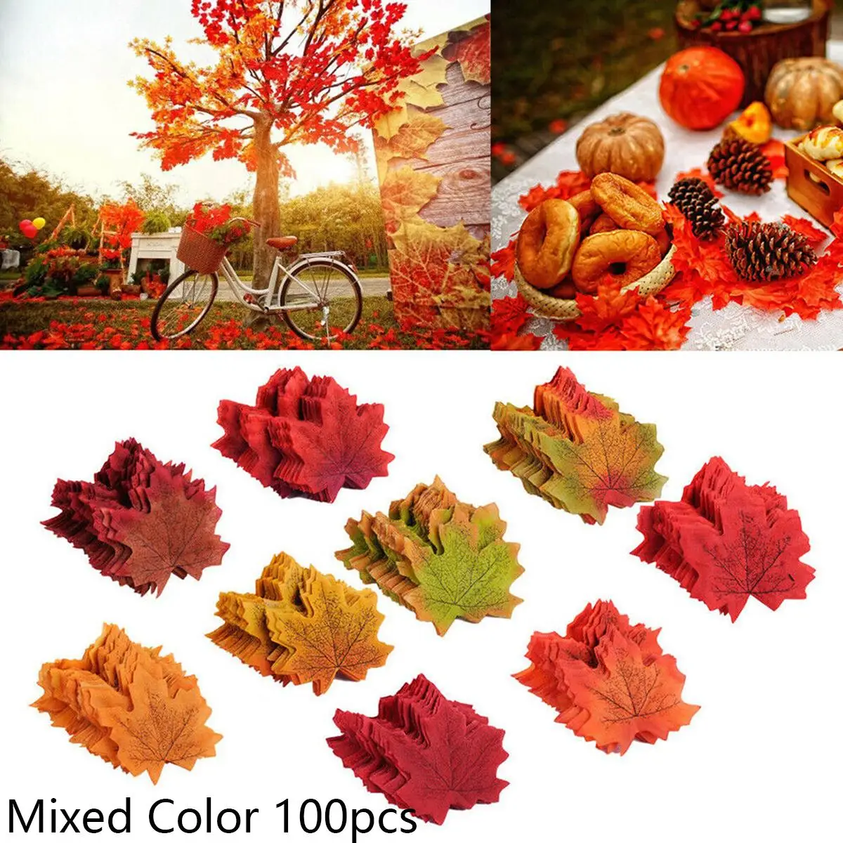 100/200Pcs Autumn Artificial Maple Leaf Fall Fake Silk Leaves Craft Christmas Halloween Wedding Party Decor Photography Props