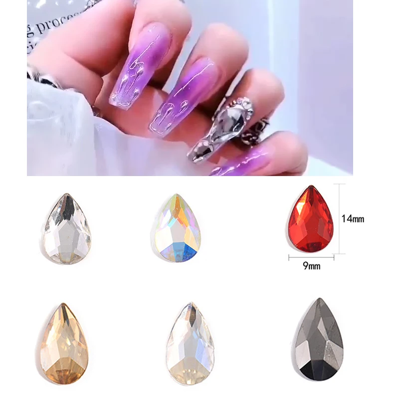 

100 шт./лот золотые стеклянные ювелирные изделия с плоской задней стороной в форме капли воды Стразы 9x14 мм кристаллы ABColor «сделай сам» аксессуары для ногтей ювелирные изделия JZ17