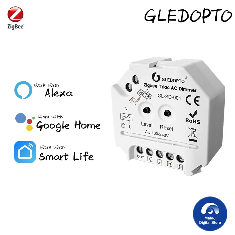 

GLEDOPTO Zigbee Smart AC Traic Dimmer Switch Module 2.4G Wireless Remote Control Switch Relay Work With Echo Smartthings Hub