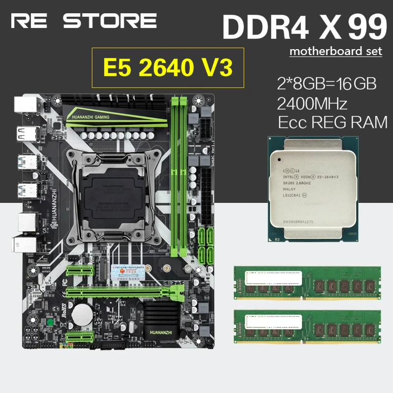 HUANANZHI X99 набор материнских плат с Ксеон E5 2640 V3 2 × 8 ГБ = 16 Гб 2400 МГц DDR4 память ECC Reg| |