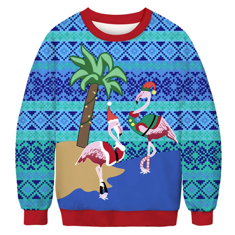 

Уродливый Рождественский свитер с 3D принтом фламинго, забавная Праздничная Толстовка для мужчин и женщин, осенне-зимние рождественские Дже...