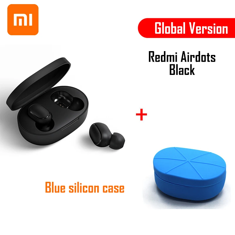Blue case Глобальная версия Xiaomi Redmi Airdots TWS Bluetooth наушники стерео бас BT 5,0 Eeadphones с микрофоном свободные Наушники управление AI - Цвет: Blue case