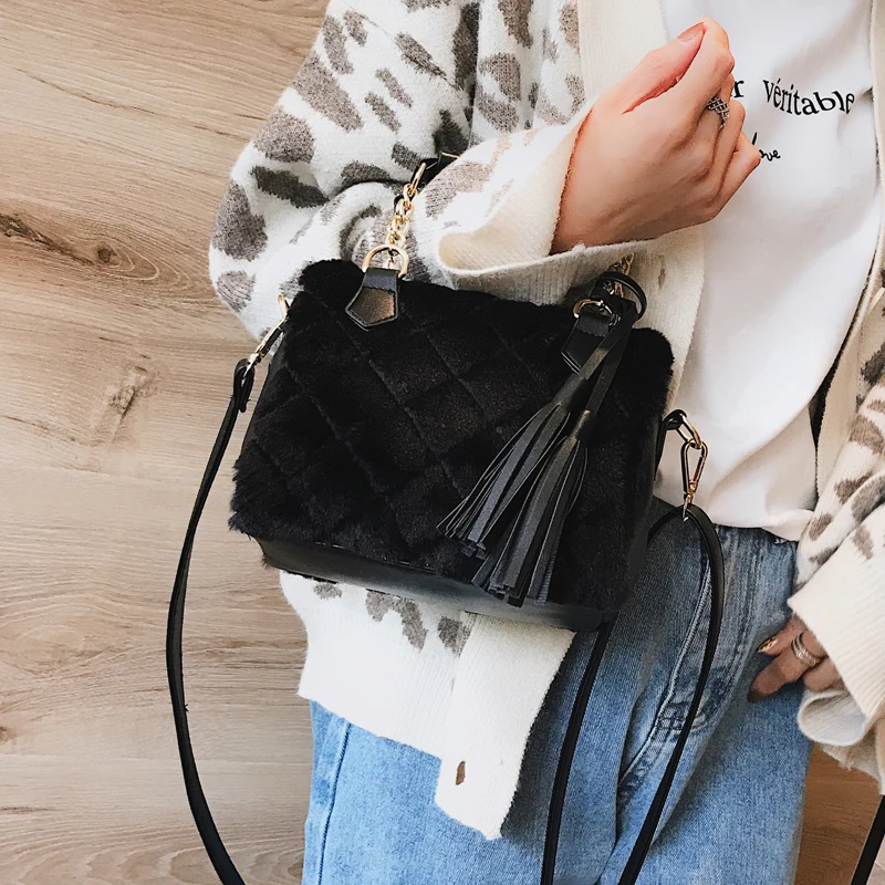 Элегантная женская клетчатая сумка 2019 зимняя новая качественная мягкая плюшевая