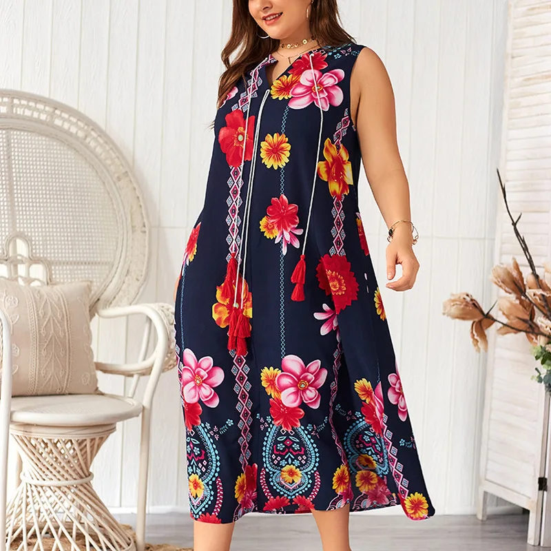 

European and American fashion summer plus size women's printed cotton dress dress for women dresses dresses women