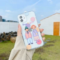 cute simple 3d cartoon characters couples phone cover for iphone 11 12 pro max 7 8p se xs xr clear silicone phone soft cases