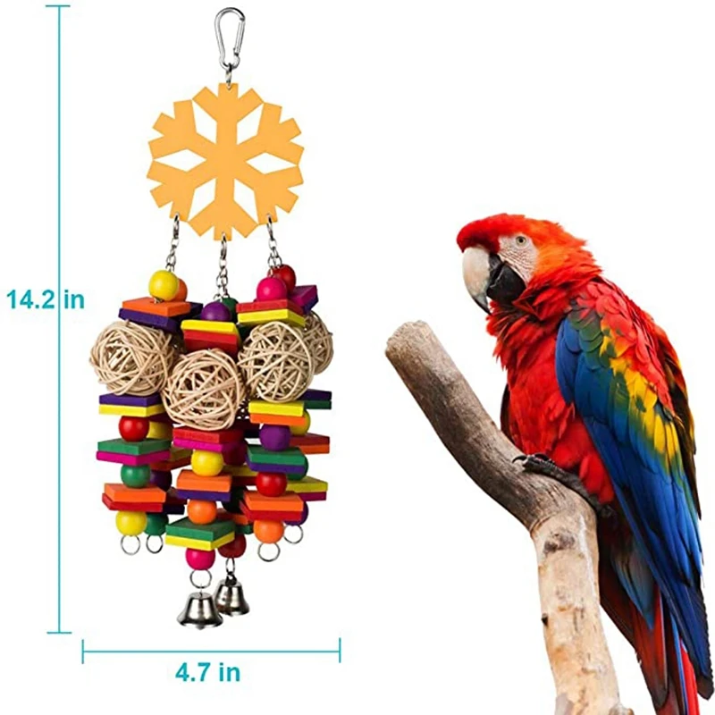 

Bird Toys Parrot Toys Parrots Cage Chewing Toy with Bells Colorful Wood Beads Multicolored Wooden Block Bite Toys for a Variety
