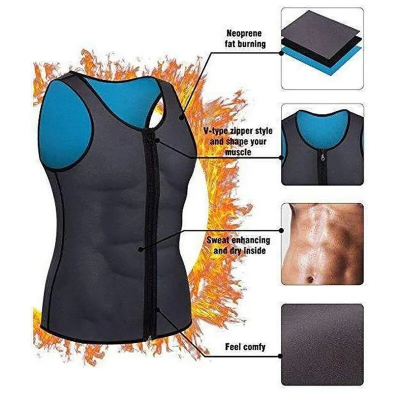 

2021 Men Neoprene Sauna Suit Hot Body Shaper Corset for Weight Loss with Zipper Waist Trainer Vest Tank Top Workout Shirt