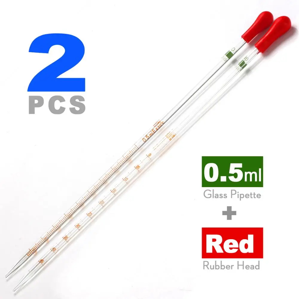2pcs 0.1/0.2/0.5/1/10ml Glass Scale Line Dropper Pipette Lab Dropping Pipet Blue Rubber Head Pipettors by ks-tek |