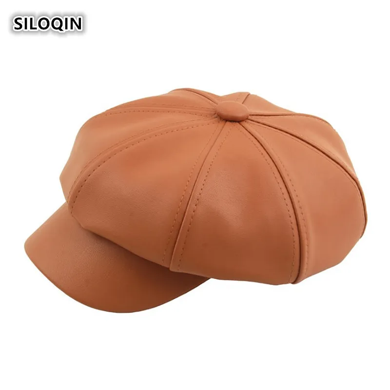 Качественный Модный берет SILOQIN из искусственной кожи сезон осень зима Женский