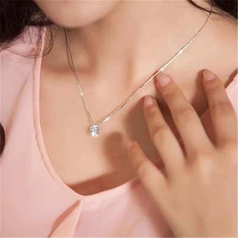 

Women Fashion Simple Rhinestone Choker Necklace Shine Rhinestone Silver Color Chain Jewelry