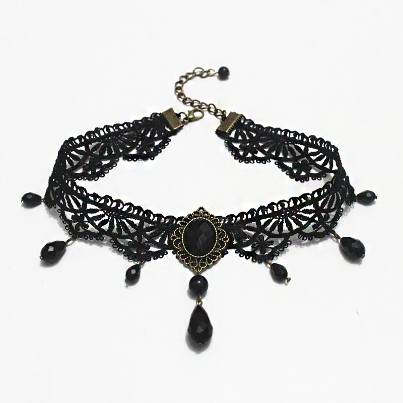 Новое модное черное готическое ожерелье чокер женское с кулоном кристаллами