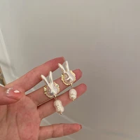 korean irregular transparent acrylic dangle earrings for women lovely pearl bunny baroque ear buckles 2021 trend jewelry gift
