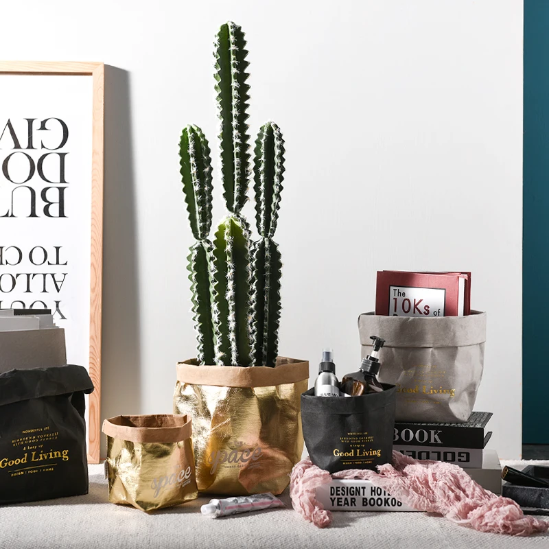 Ретро моющиеся крафт-бумага цветочный горшок ваза для хранения дома реквизит