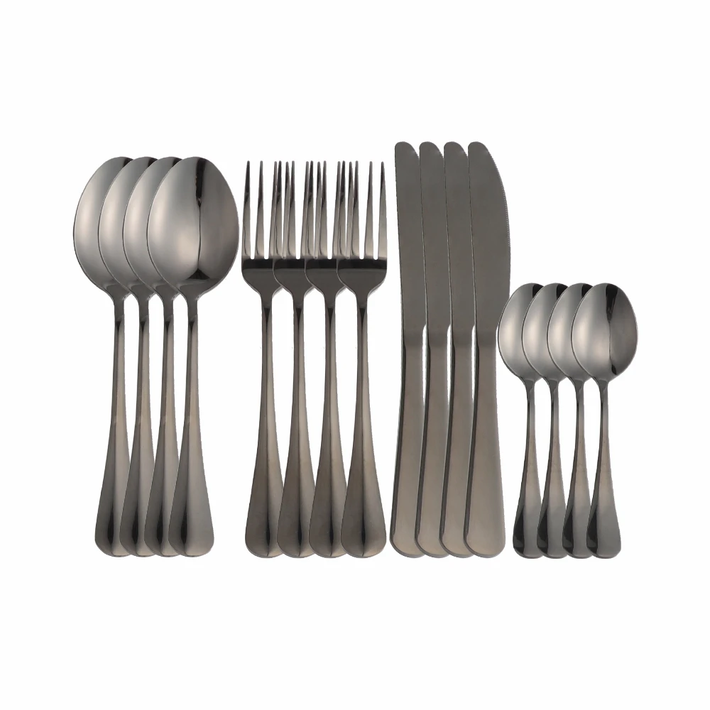 

16Pcs Black Stainless Steel Cutlery Tableware Set Dinnerware Flatware Set Forks Knives Spoons Set Wedding Party Home Silverware