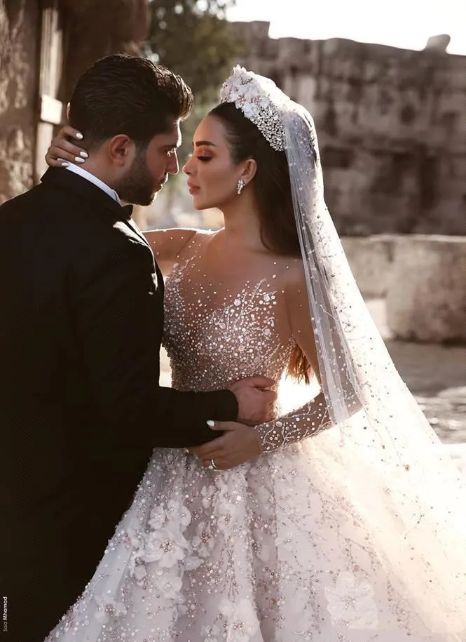 Princess Luxury Wedding Dress African Arabic Dubai Long Sleeve Beading Church Formal Bride Bridal Gown Plus Size Custom Made | Свадьбы и