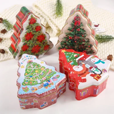 

4Pcs Christmas Candy Gift Box Portable Christmas Box Theme Tin Case Metal Snowman Printed Sealed Jar Packing Boxes