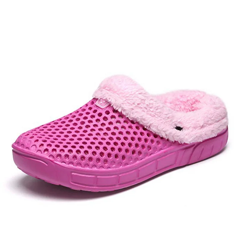 Pink Oeak/пара хлопковых тапочек; утолщенная деревянная обувь; Зимние теплые плюшевые домашние тапочки на нескользящей подошве - Цвет: Pink