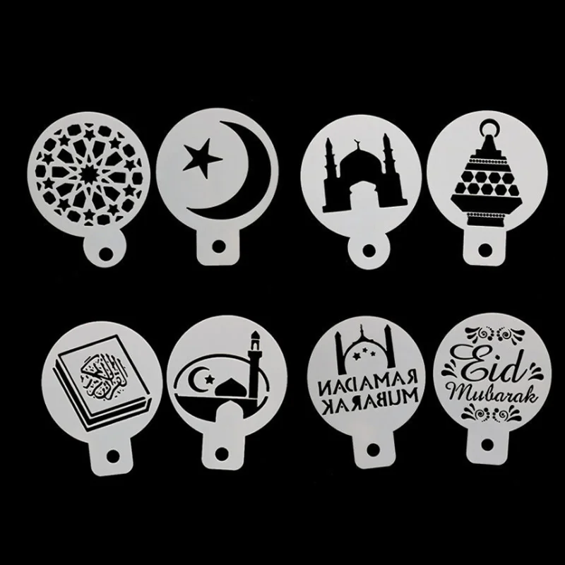 

8pc Stencil Ramadan Festival Cake Decor DIY Walls Layering Painting Template Scrapbook Coloring Office School Supplies Reusable