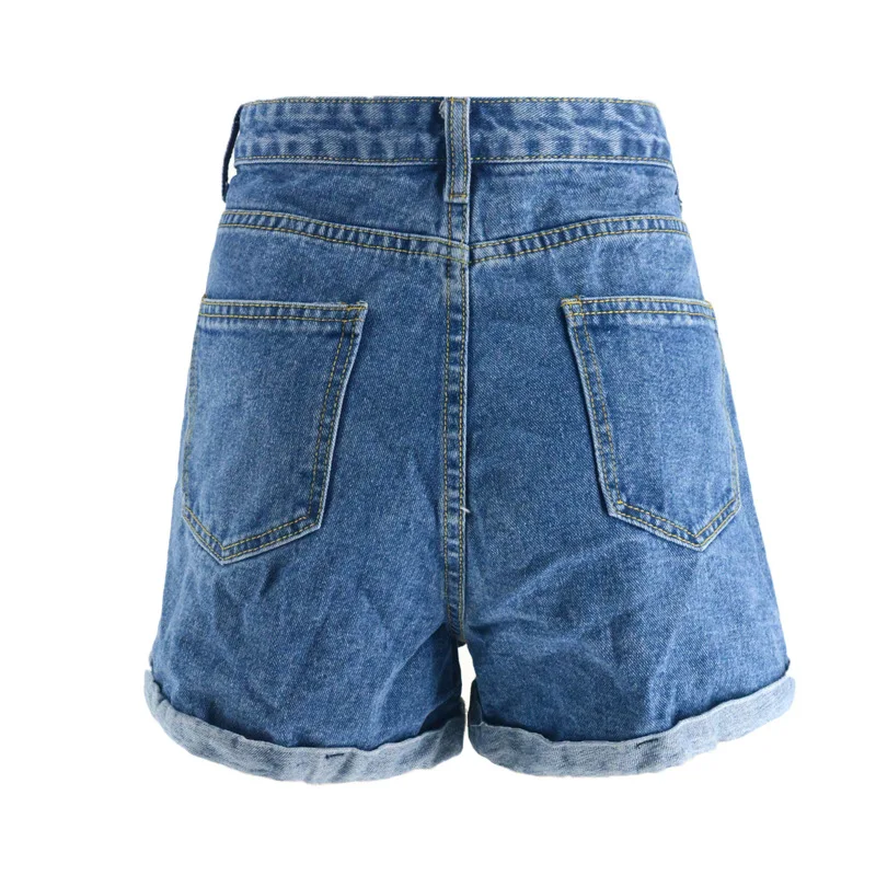 

Denimcolab High Wasit Summer Denim Short For Women Casual Solid Rolled Cuffs Short Jeans Ladies Streetwear Hot Shorts Femme 2021